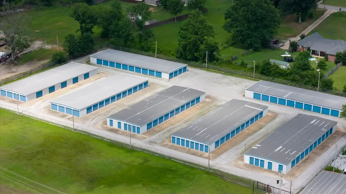 drone image of storage units