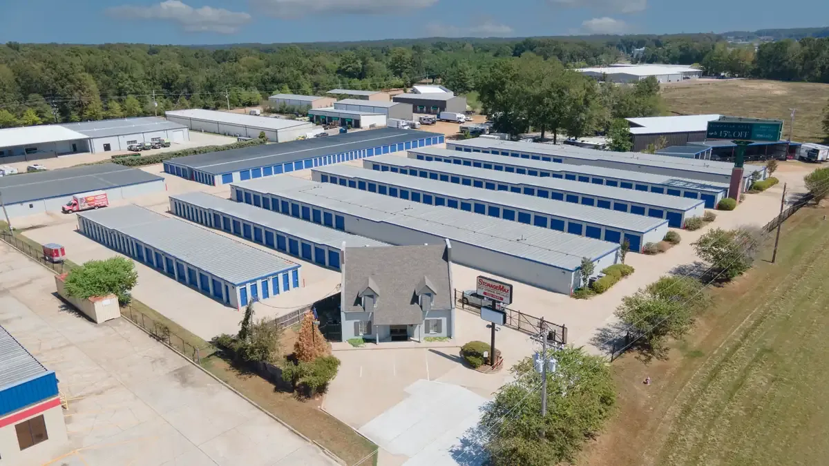 drone image of office and storage units