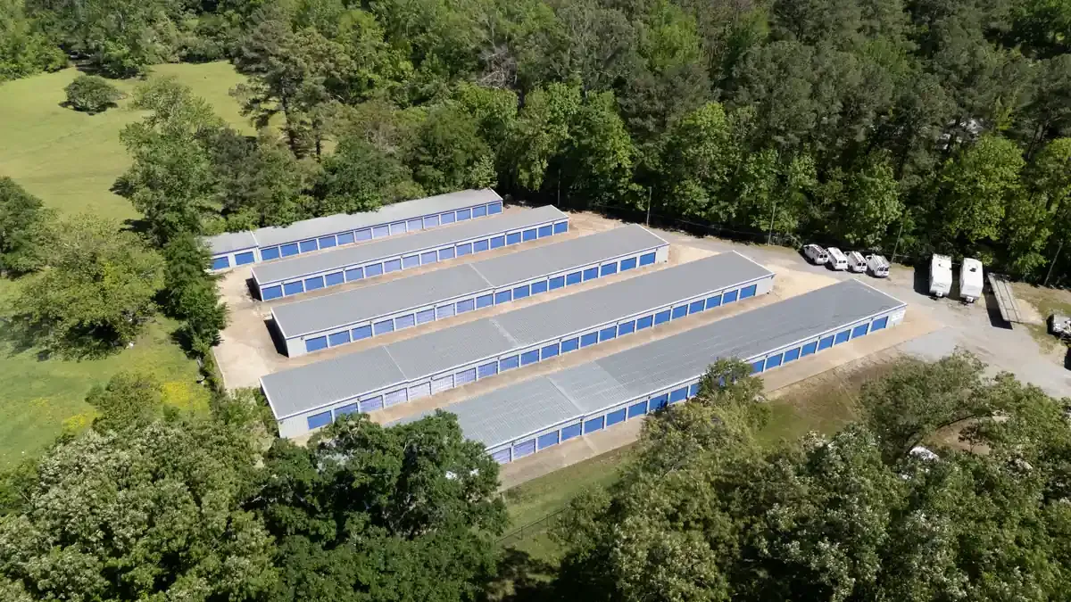 drone image of storage units